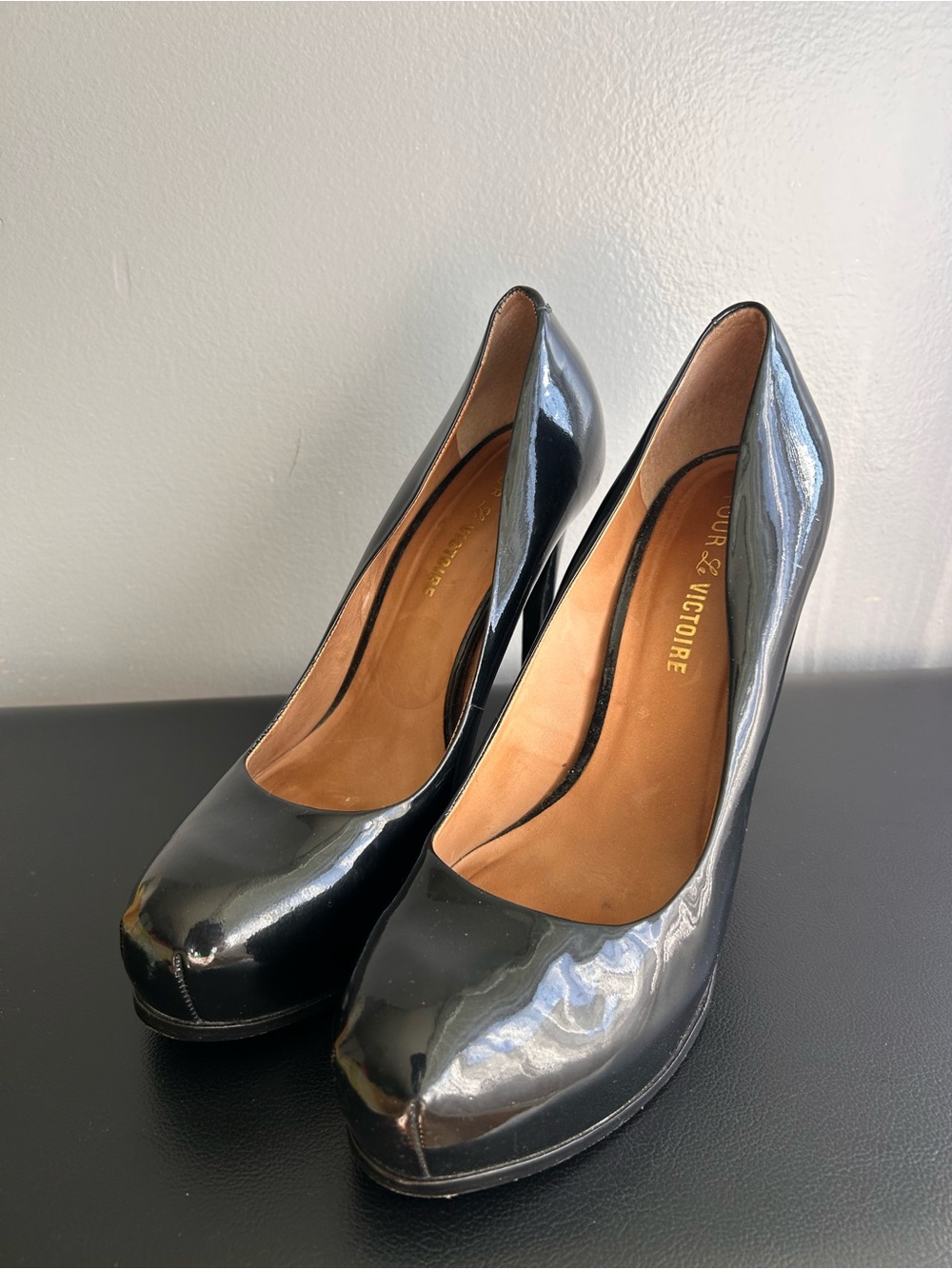 Pour La Victoire Shiny Black Patent Platform Pumps